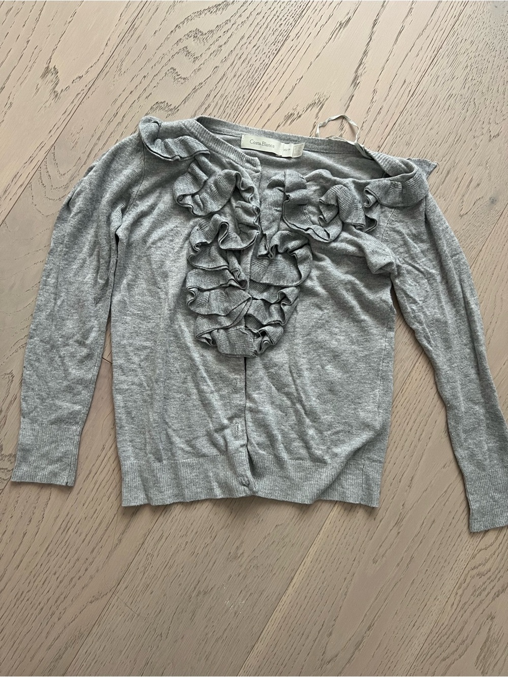 Costa Blanca Ruffle Front Cardigan - Light Gray